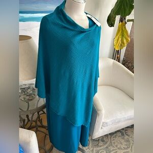 EILEEN FISHER Organic Linen Poncho in Jewel, Sz OS, NWT
